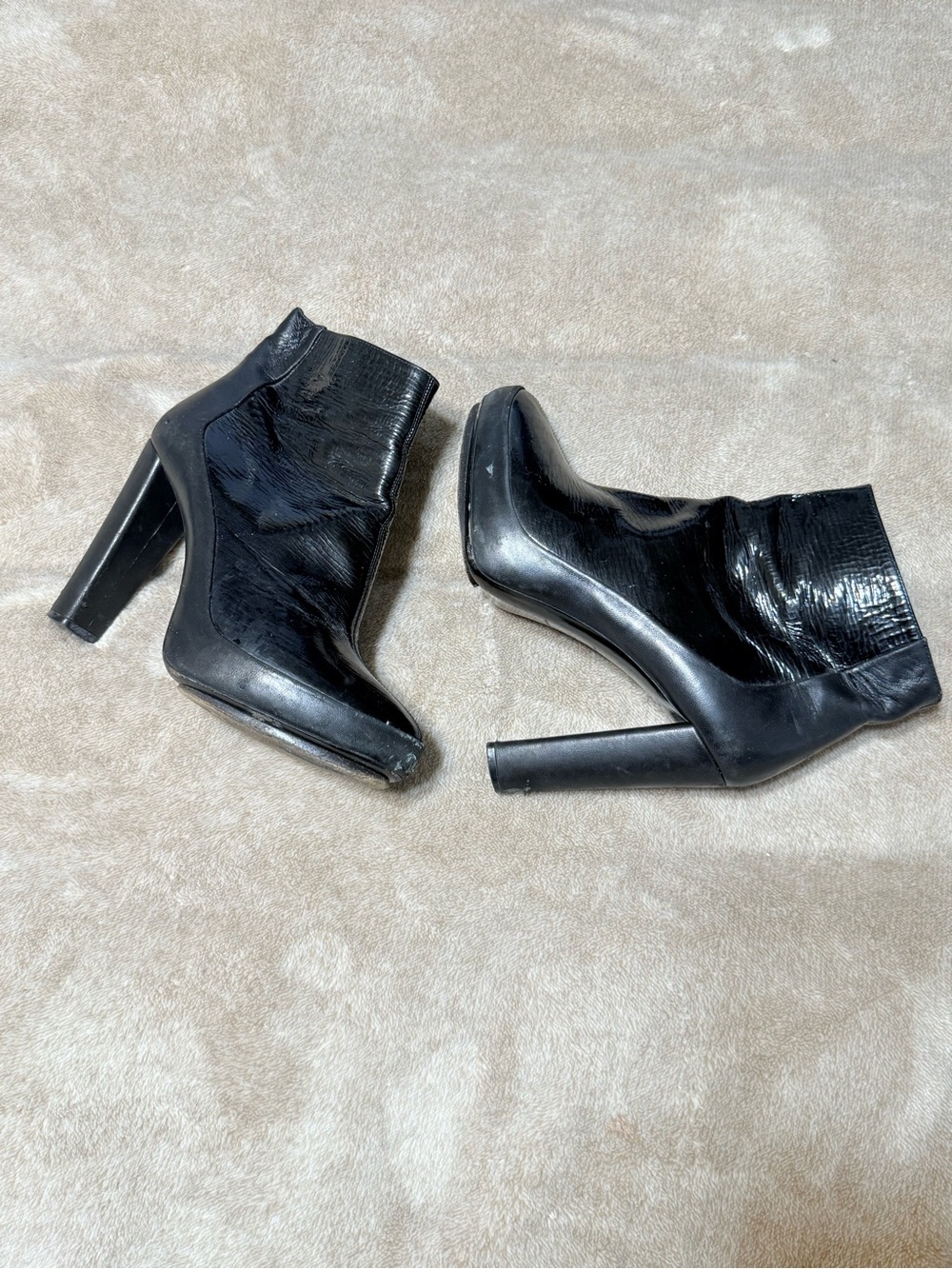 Balenciaga Black High Heel Ankle Boots - Sleek Patent Finish size 39/7.5
